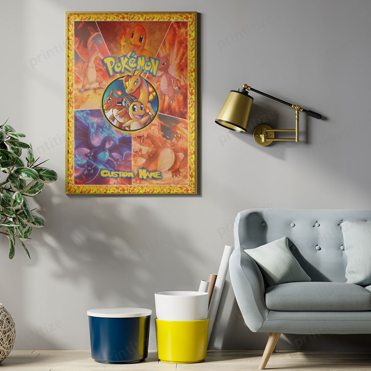 Personalized Custom Name Pokemon Full Charmander Evolution Team Portrait Poster