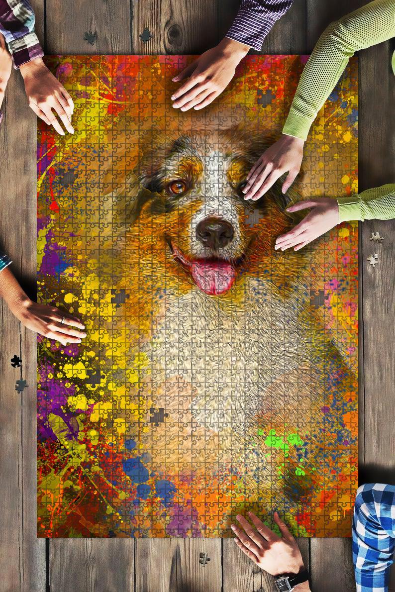 Miniature American Shepherds Dog Colorful Jigsaw Puzzle