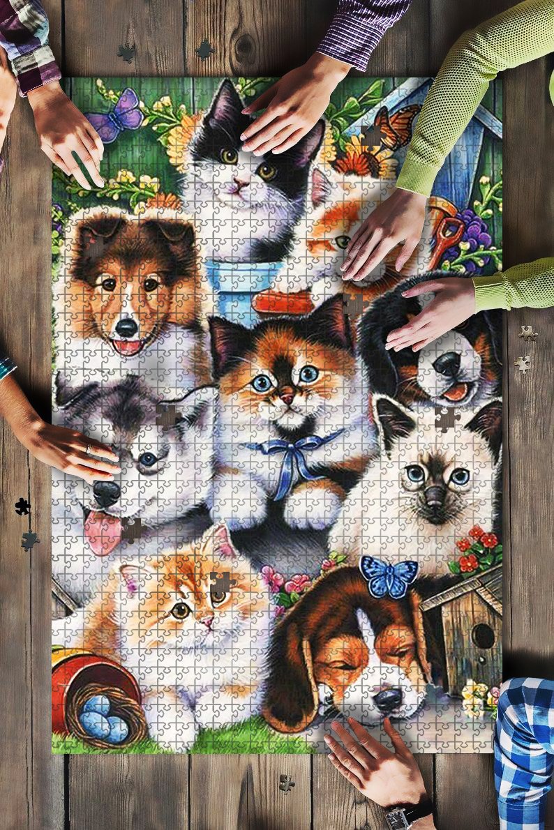 Bernese Mountain Husky Sheltie Beagle And Cats Jigsaw Puzzle