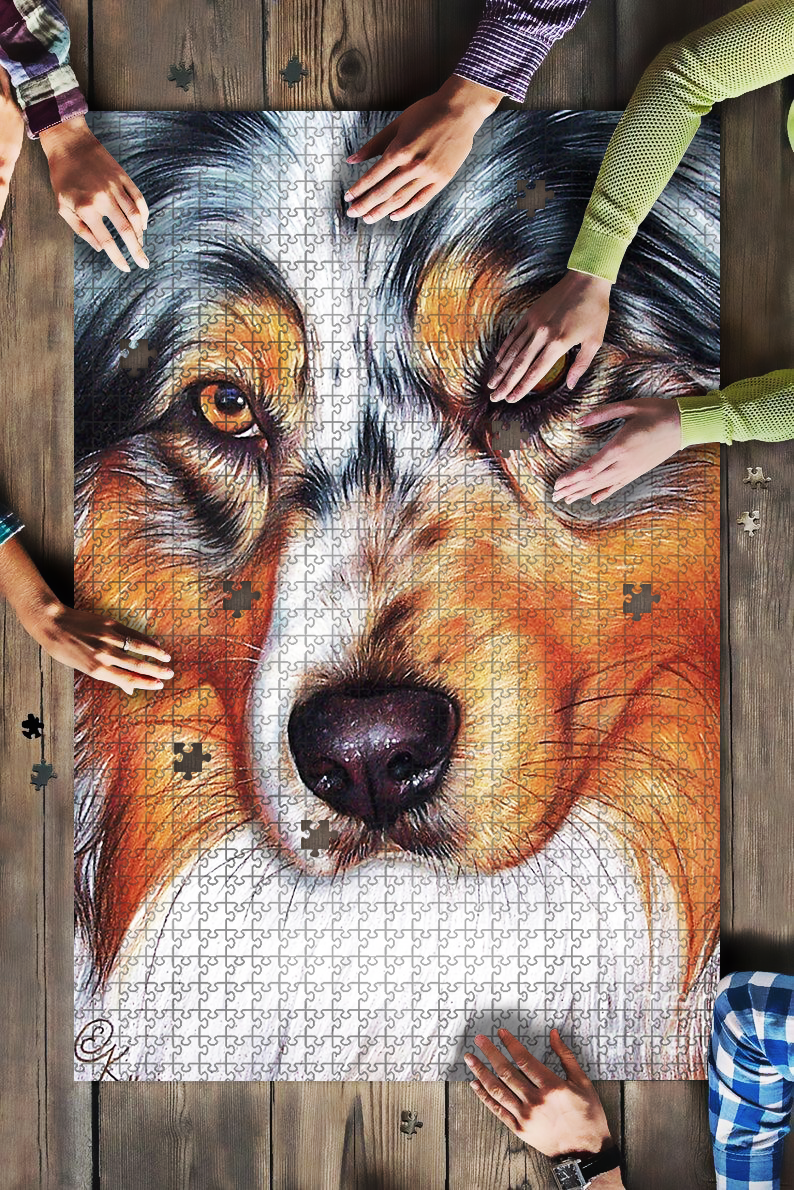 Australian Shepherd Aussie Dog Art Jigsaw Puzzle