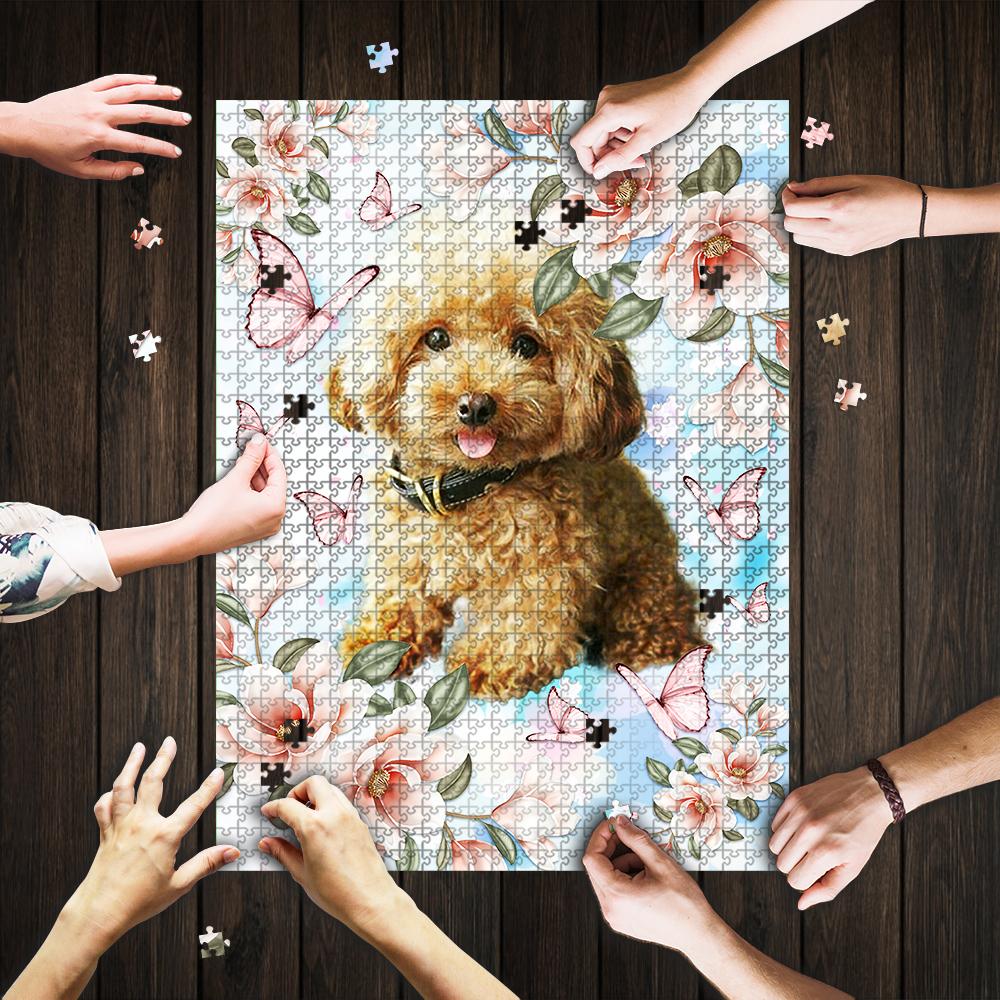 Poodle With Flower And Butterfly Jigsaw Puzzle