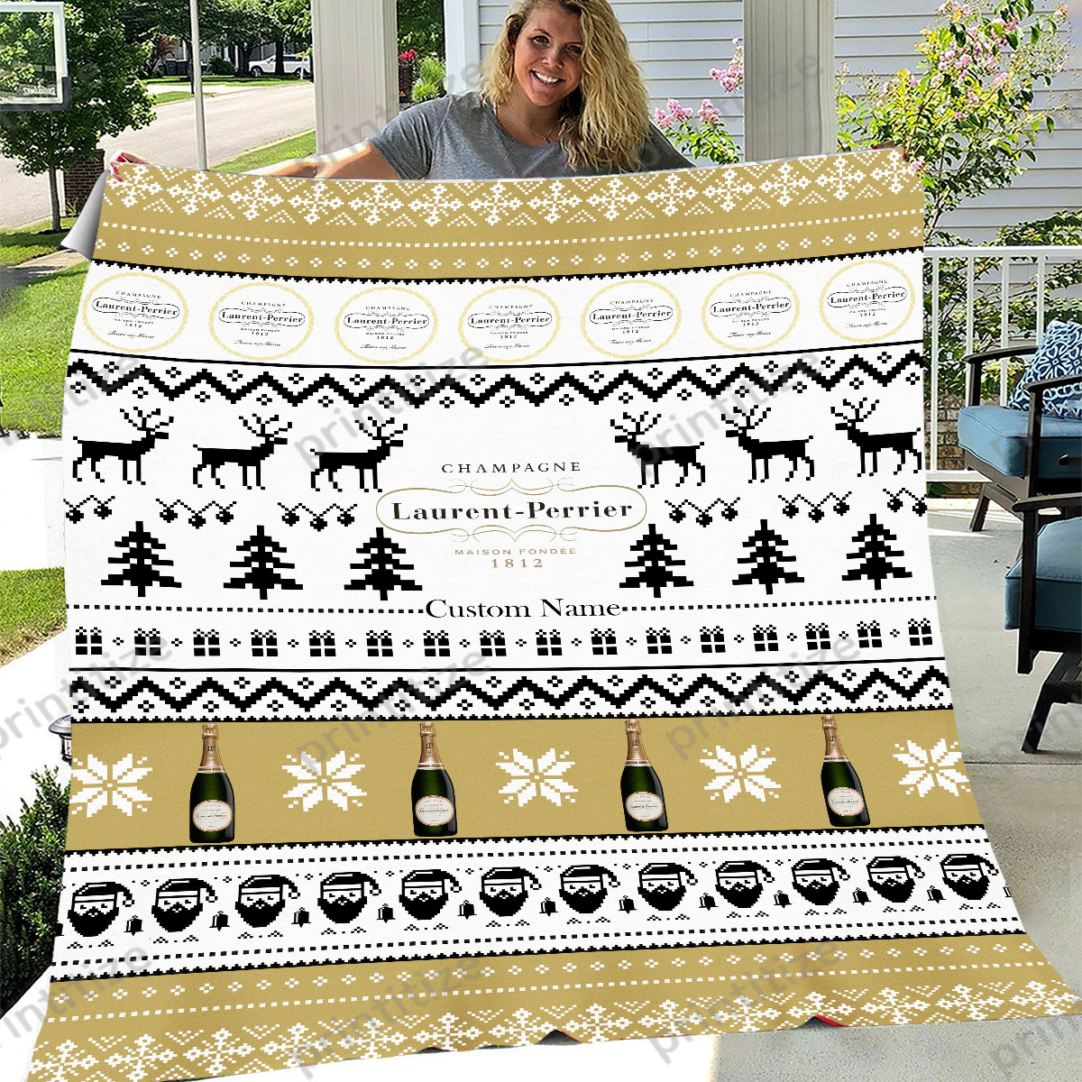 Laurent Perrier Funny Ugly Christmas Pattern Personalized Custom Name Blanket