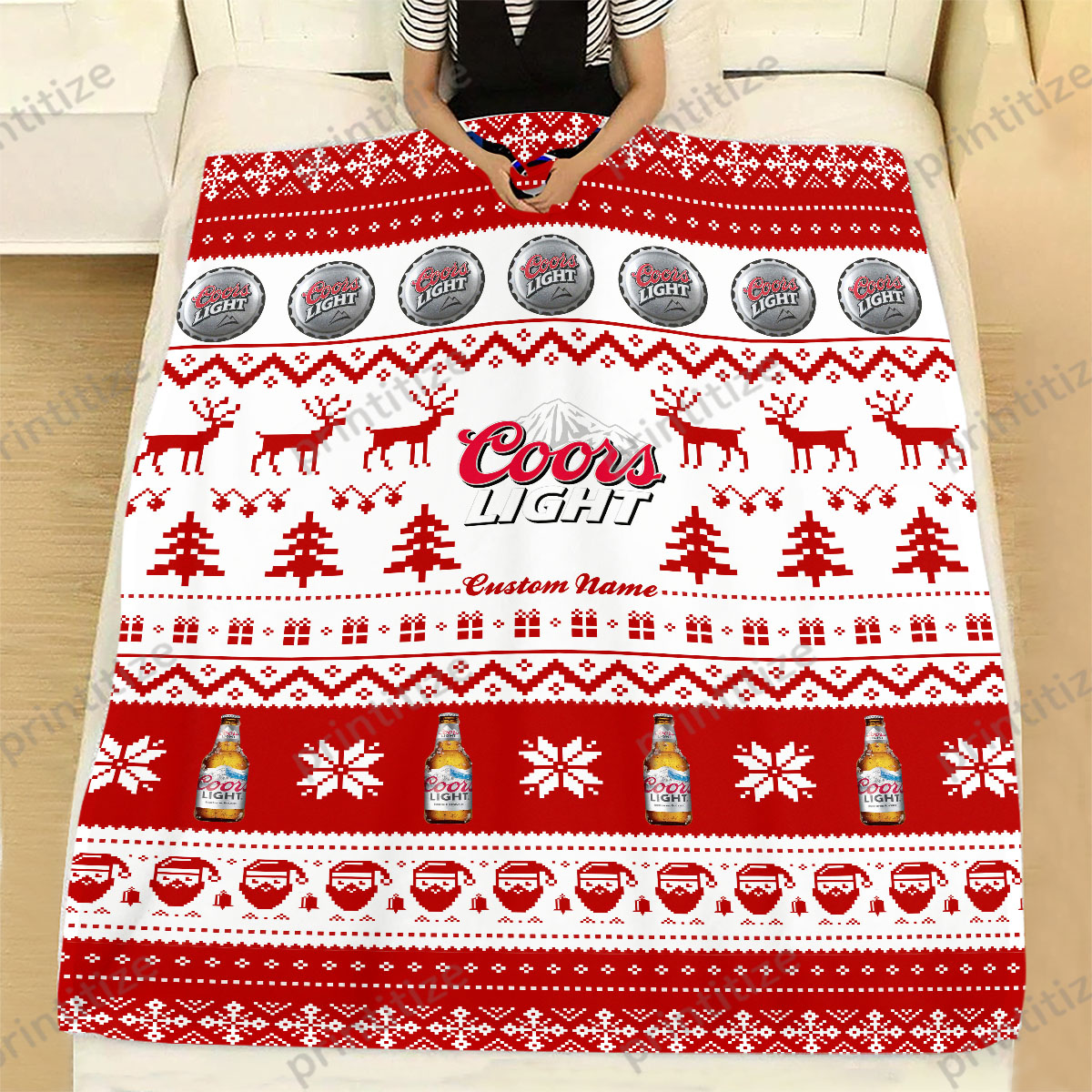 Coors Light Ugly Christmas Funny Pattern Personalized Custom Name Blanket
