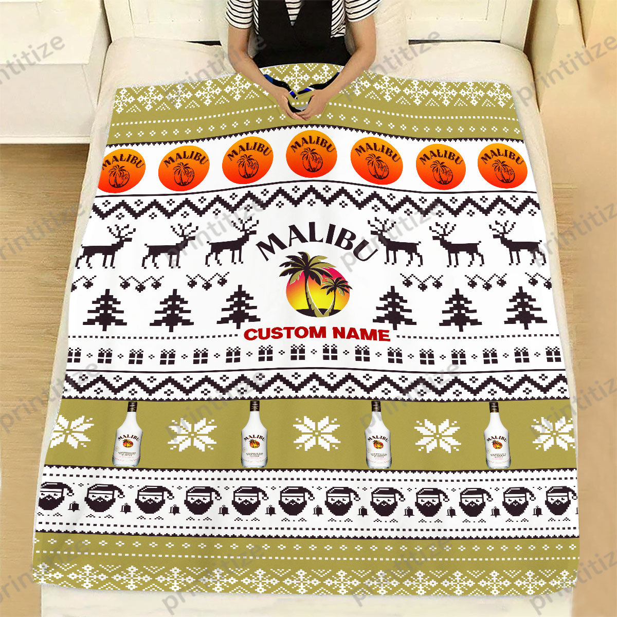 Malibu Funny Ugly Christmas Pattern Personalized Custom Name Blanket