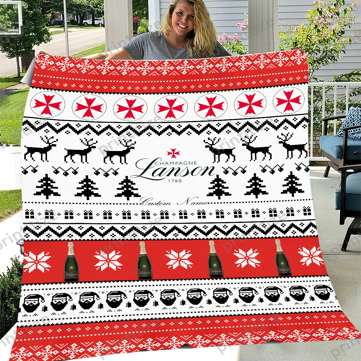 Lanson Ugly Christmas Pattern Personalized Custom Name Blanket
