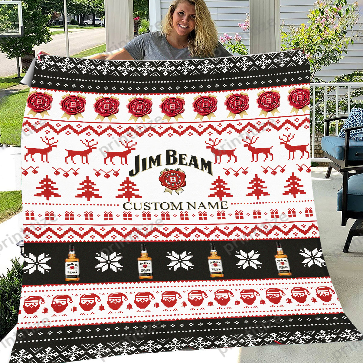 Jim Beam Ugly Christmas Personalized Custom Name Blanket