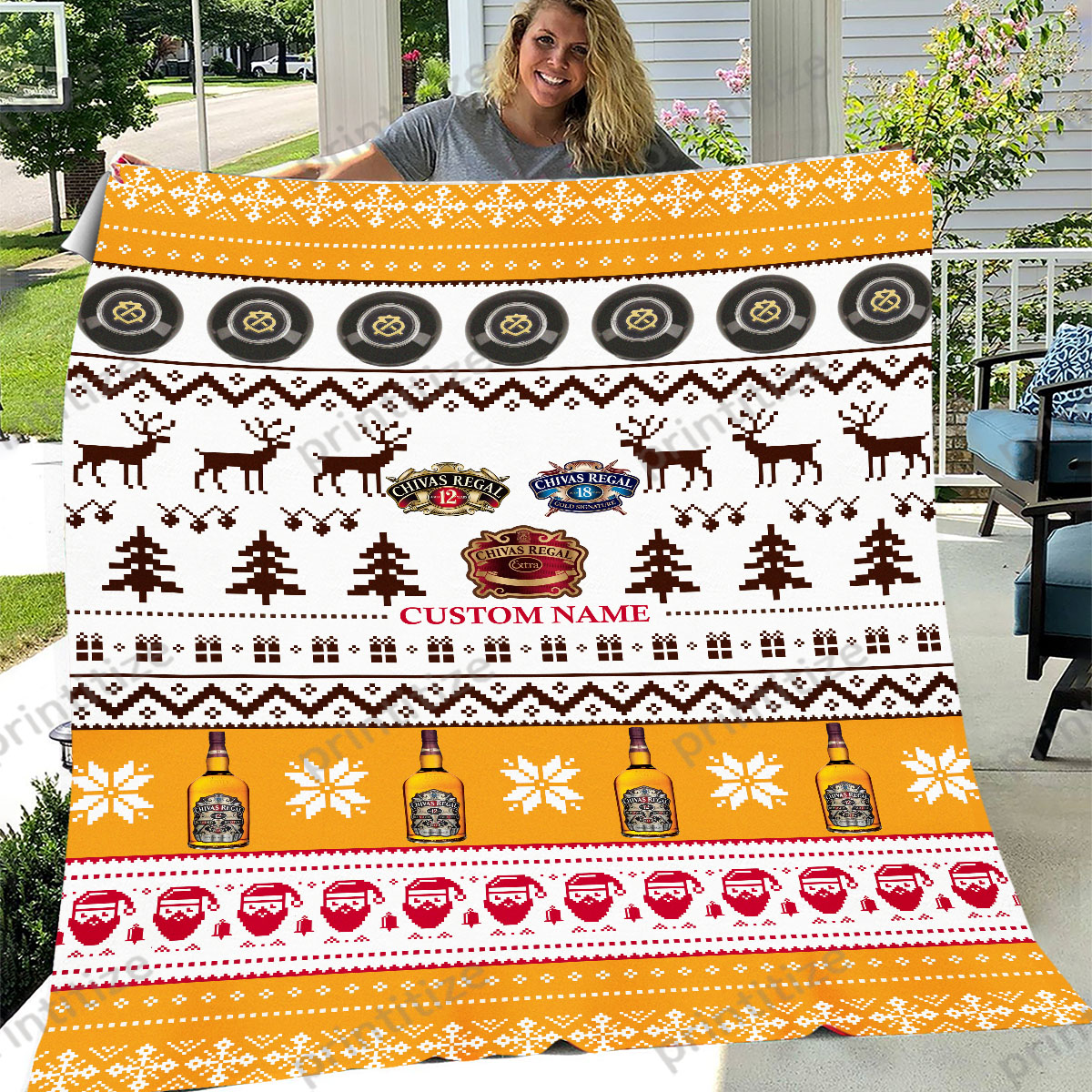 Chivas Regal Funny Ugly Christmas Pattern Personalized Custom Name Blanket