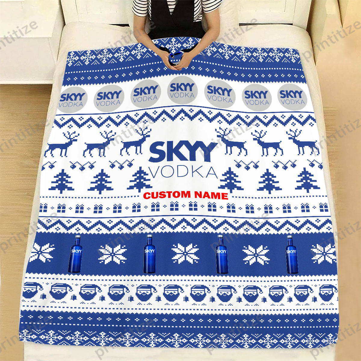 Skyy Vodka Funny Ugly Christmas Pattern Personalized Custom Name Blanket