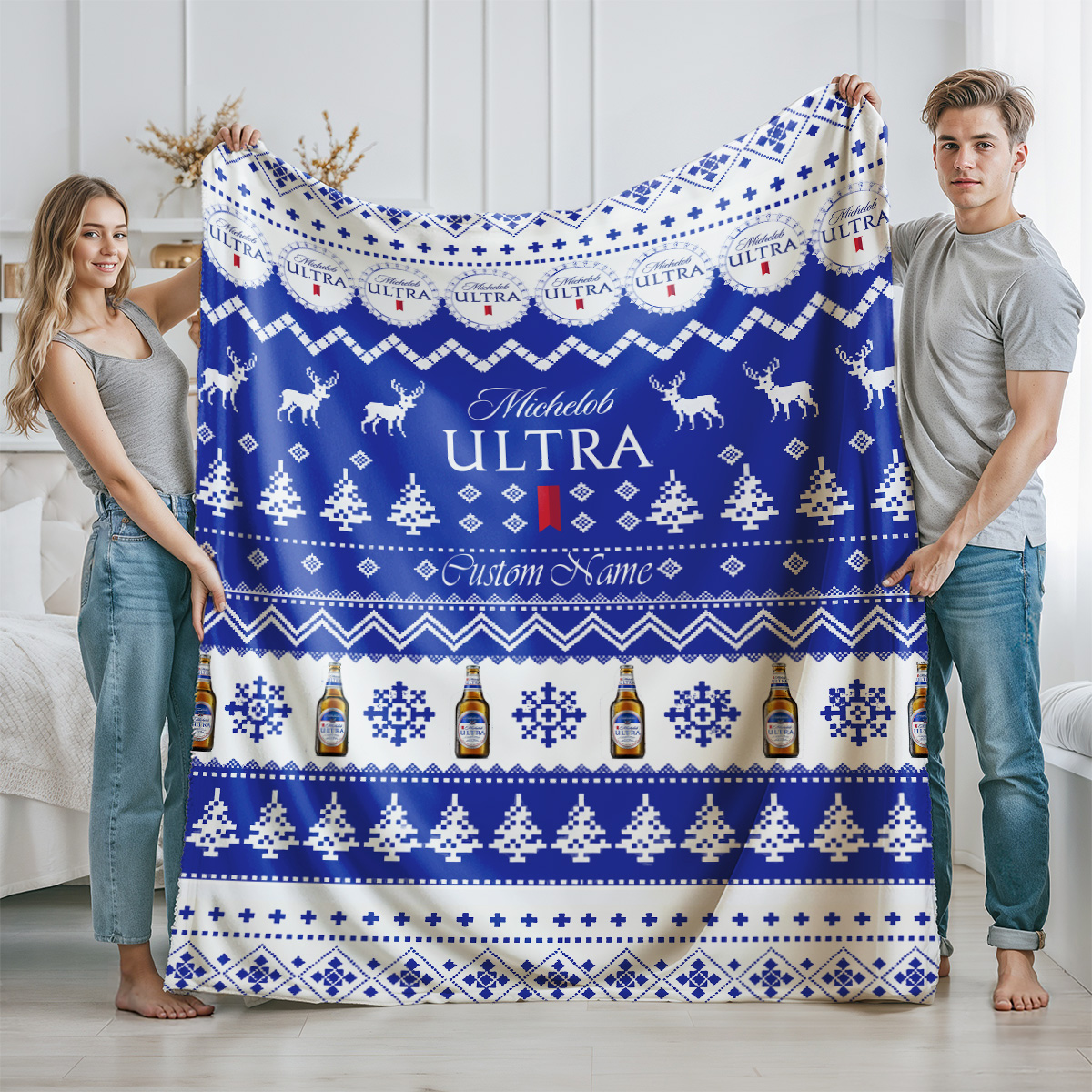 Michelob Ultra Ugly Xmas Fleece Blanket