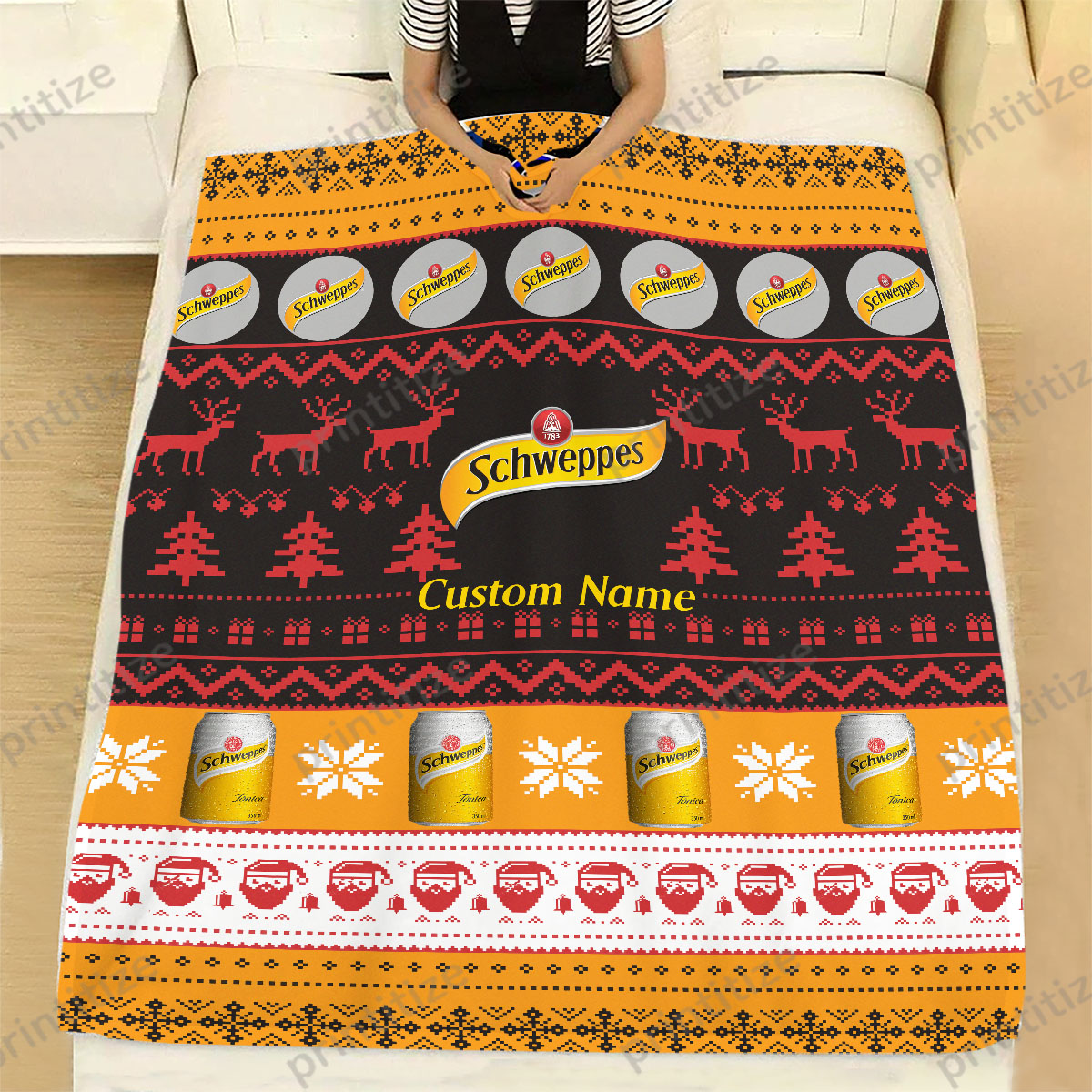Personalized Custom Name Schweppes Ugly Christmas Blanket