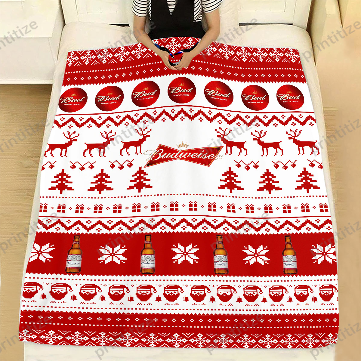 Budweiser Ugly Christmas Pattern Blanket