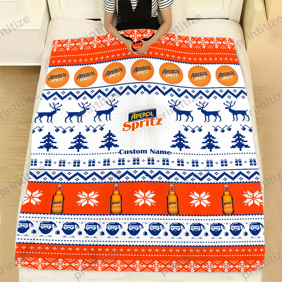 Aperol Spritz Ugly Christmas Pattern Personalized Custom Name Blanket