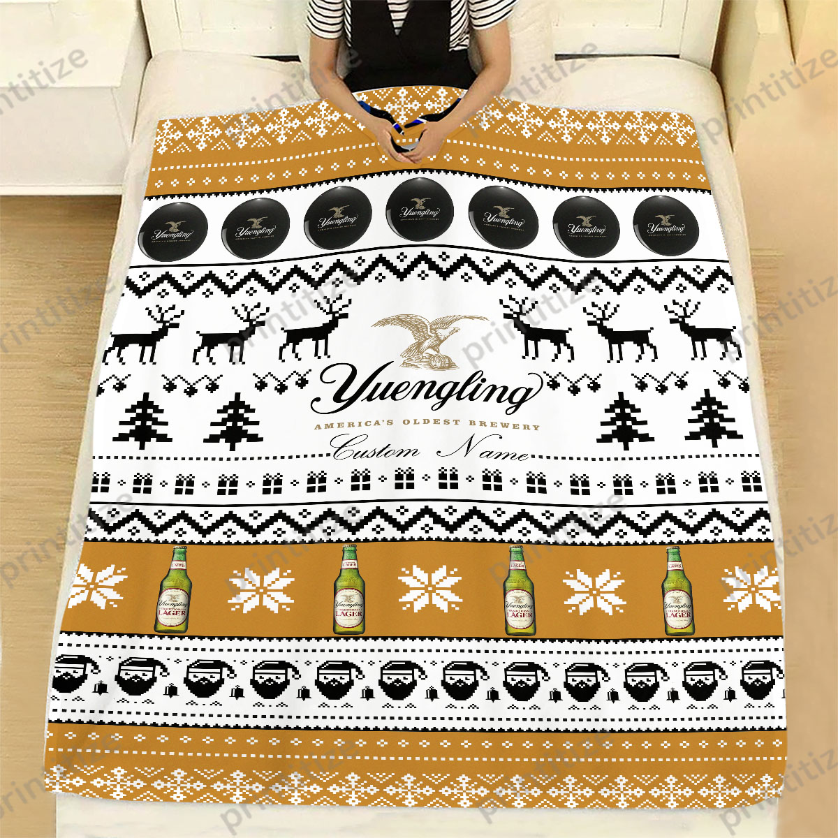 Yuengling Funny Ugly Christmas Pattern Personalized Custom Name Blanket