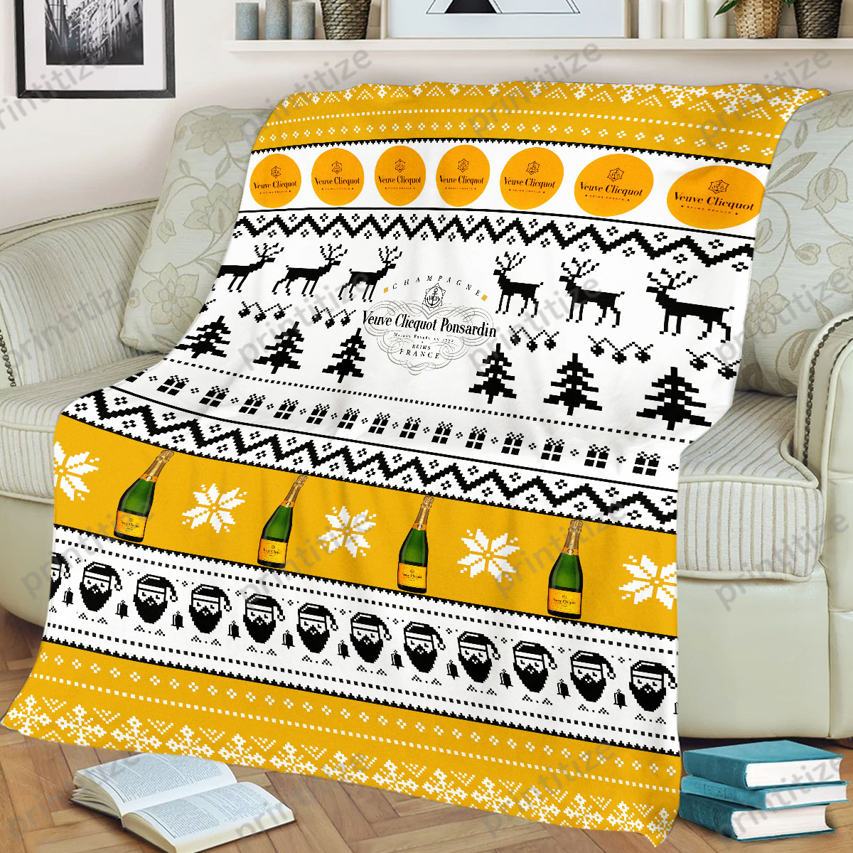 Veuve Clicquot Funny Ugly Christmas Pattern Blanket