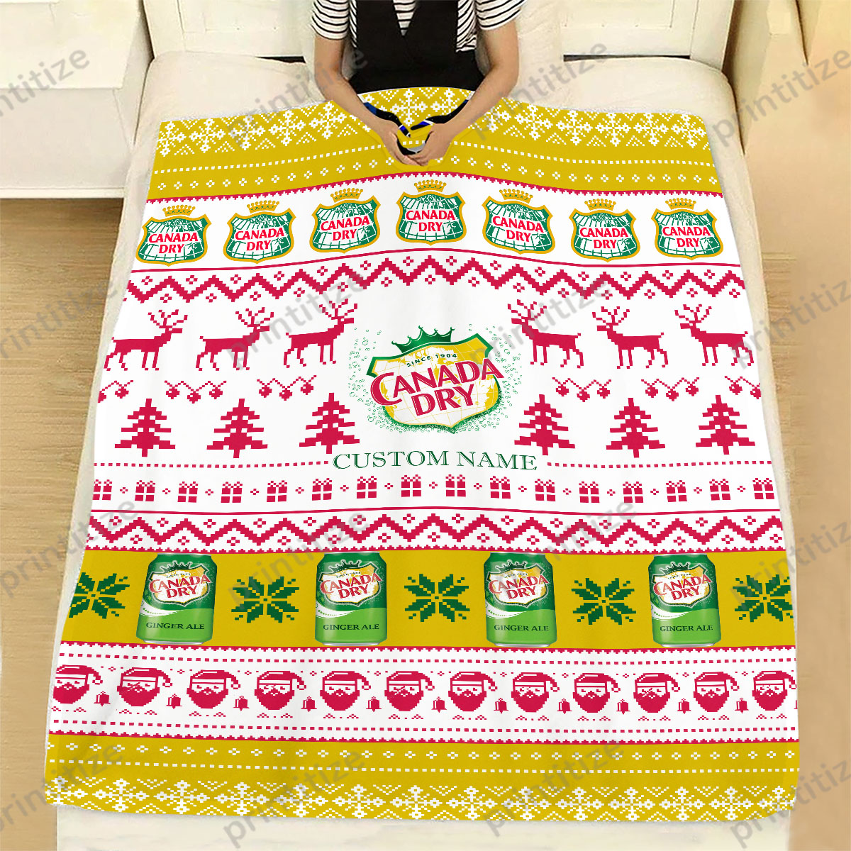 Personalized Custom Name Canada Dry Ugly Christmas Blanket