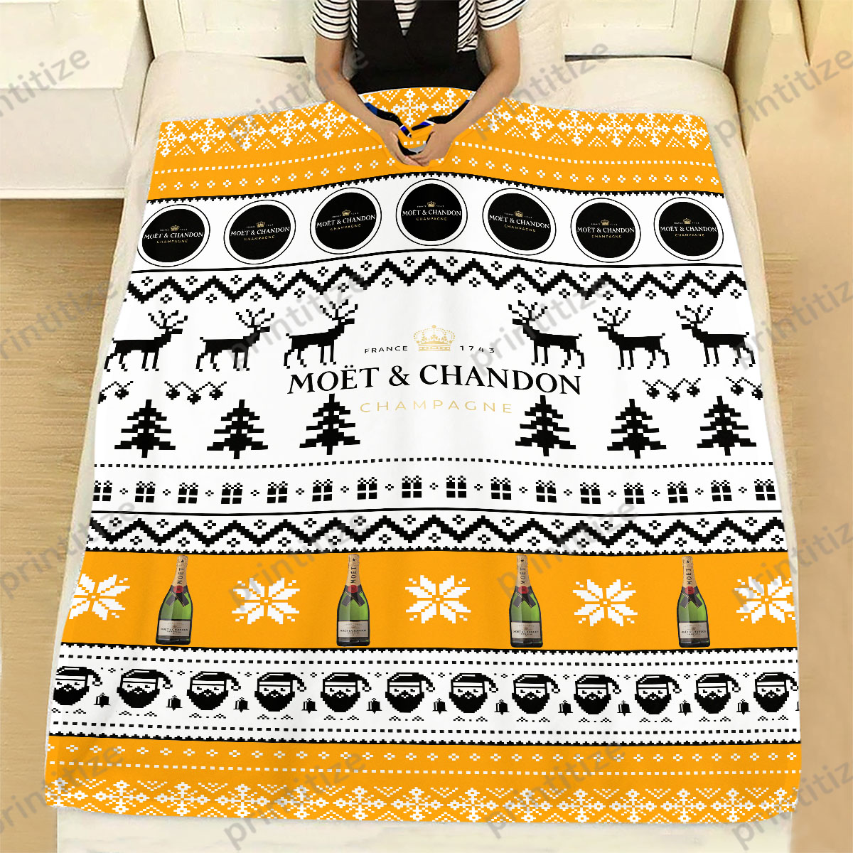 Moet And Chandon Funny Ugly Christmas Pattern Blanket