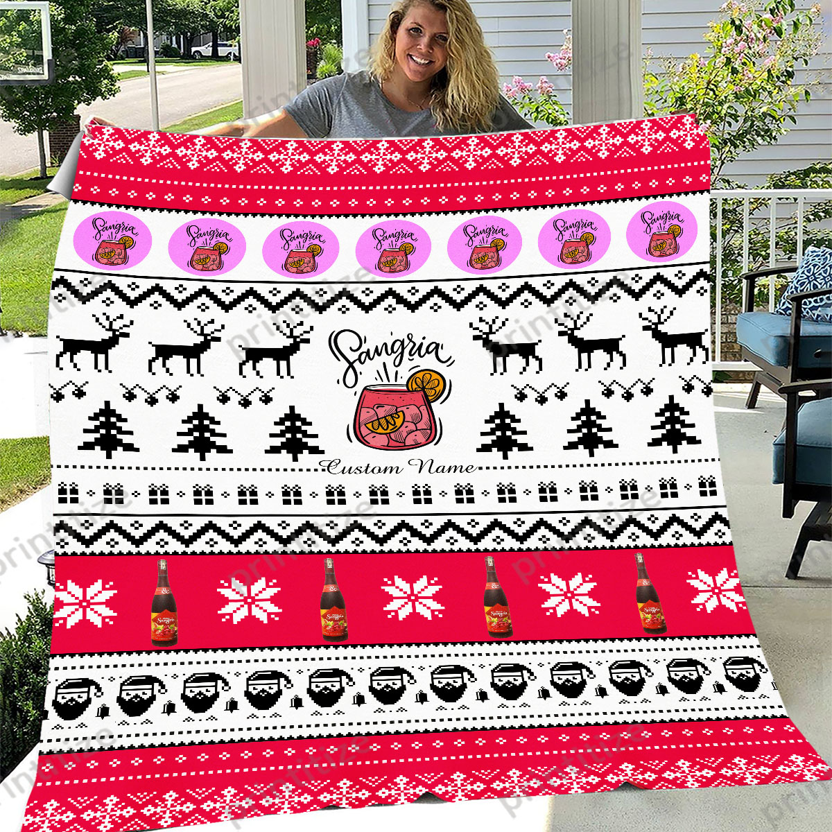 Sangria Ugly Christmas Pattern Personalized Custom Name Blanket