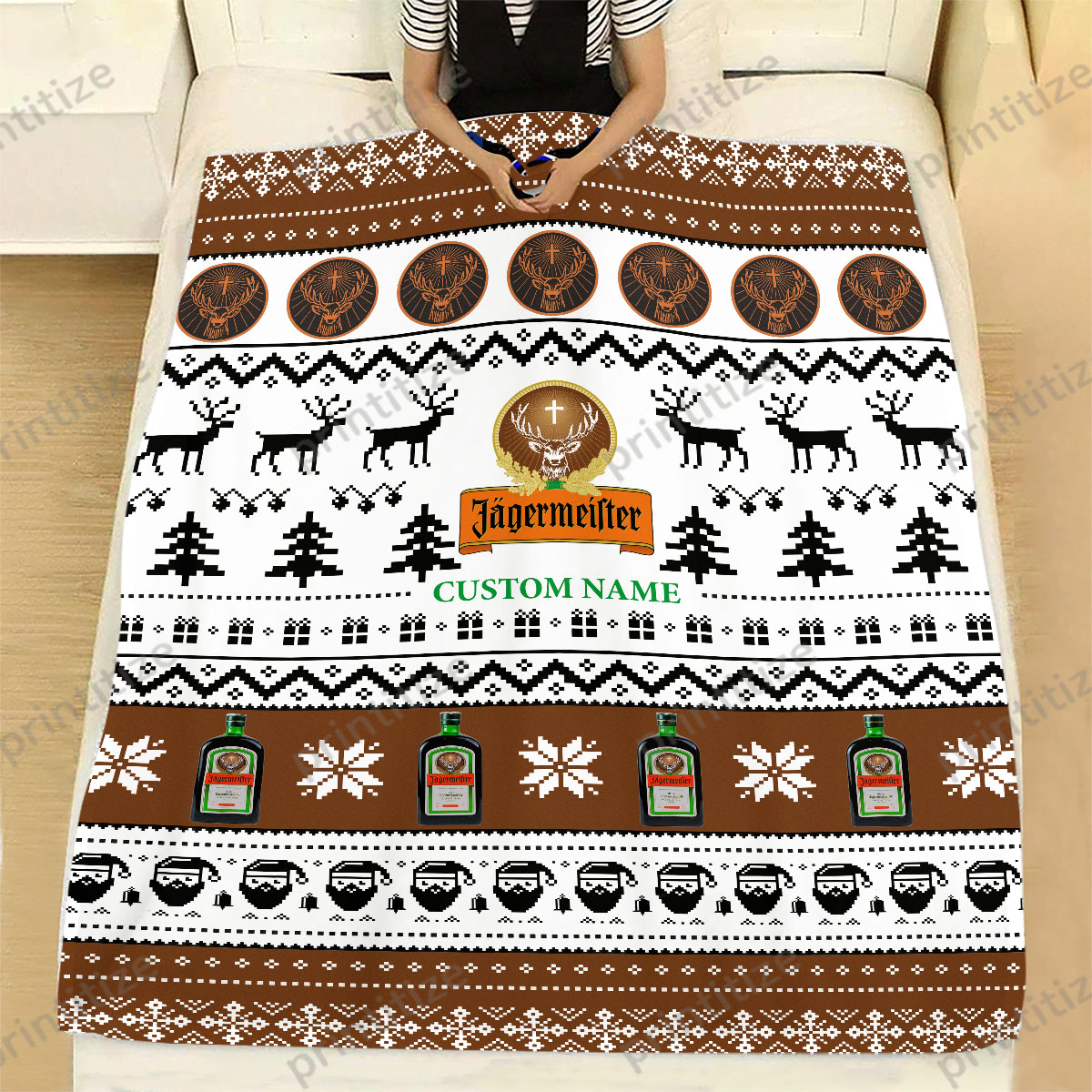 Jagermeister Funny Ugly Christmas Pattern Personalized Custom Name Blanket