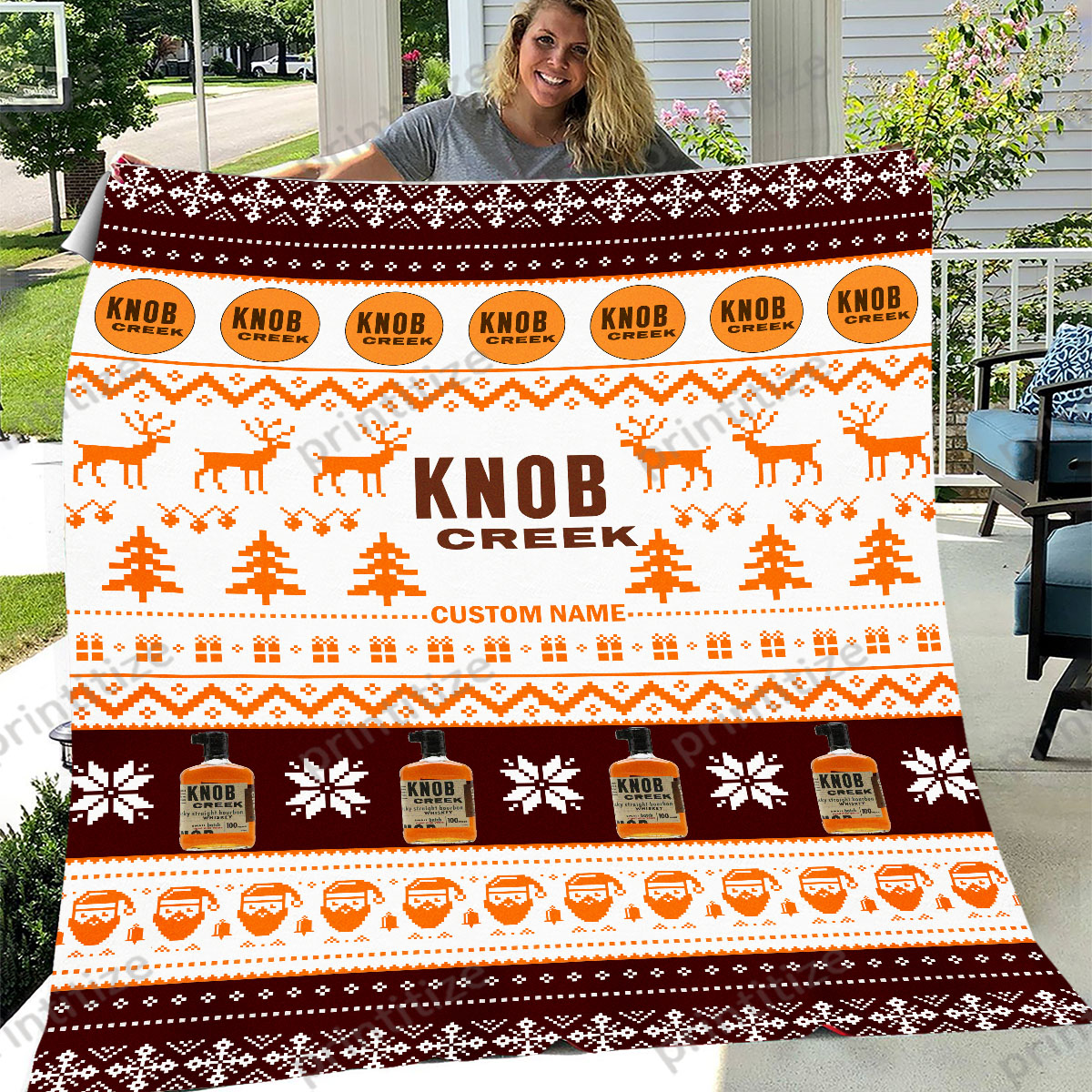 Knob Creek Ugly Christmas Pattern Personalized Custom Name Blanket