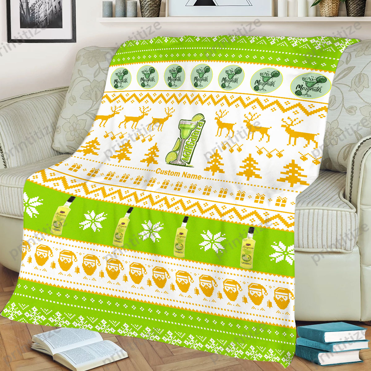 Margarita Ugly Christmas Pattern Personalized Custom Name Blanket