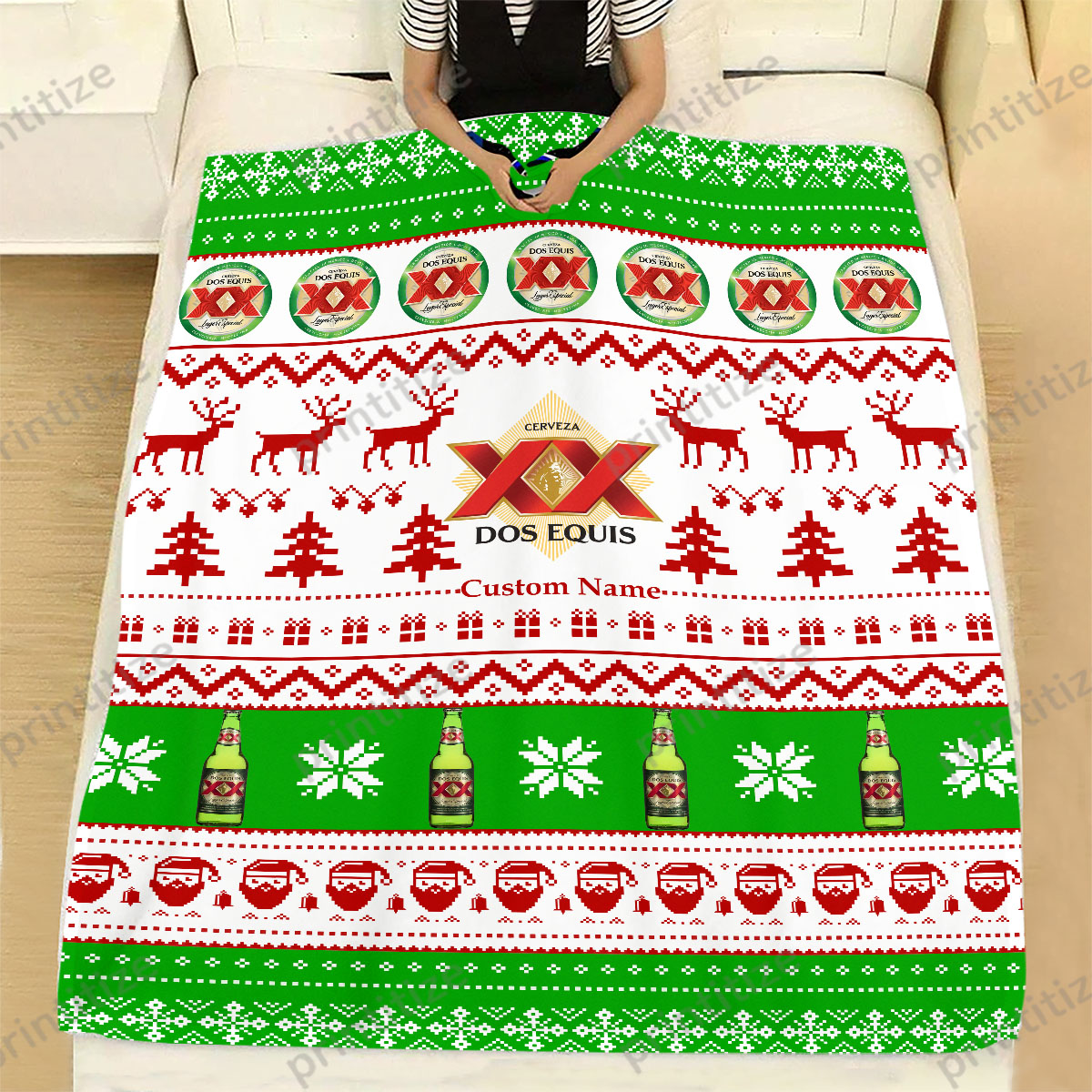 Dos Equis Funny Ugly Christmas Pattern Personalized Custom Name Blanket
