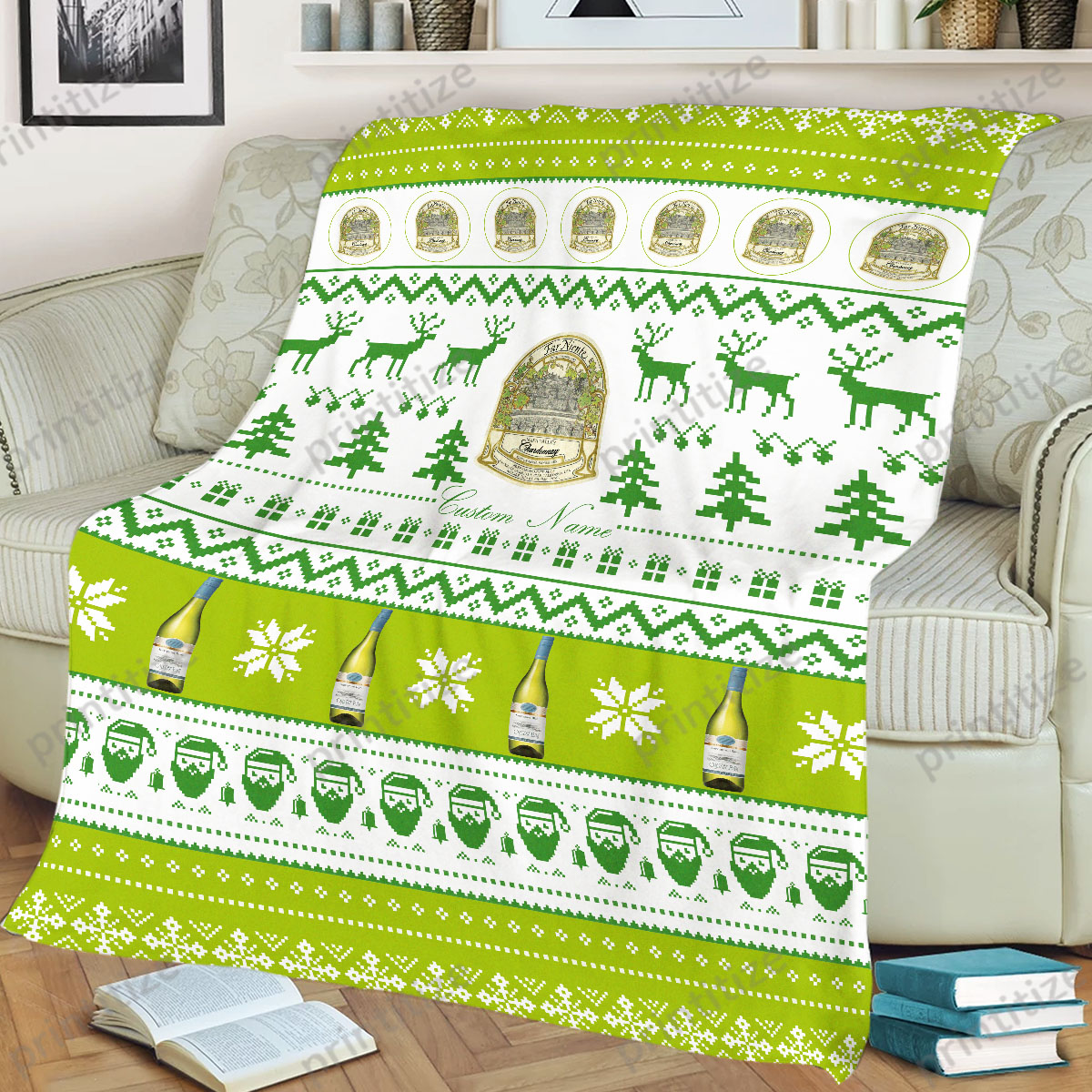 Chardonnay Ugly Christmas Pattern Personalized Custom Name Blanket