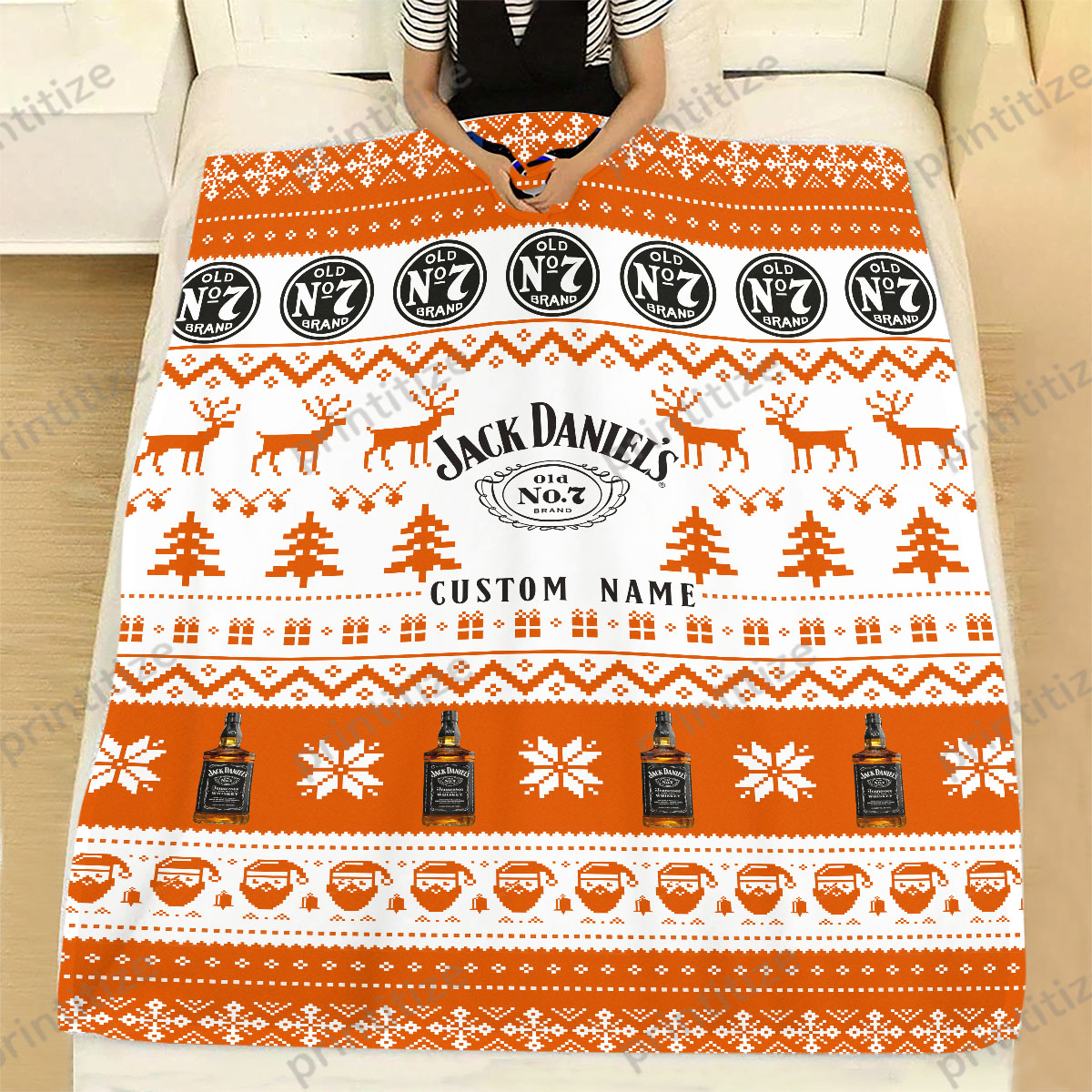 Jack Daniels Ugly Christmas Personalized Custom Name Blanket