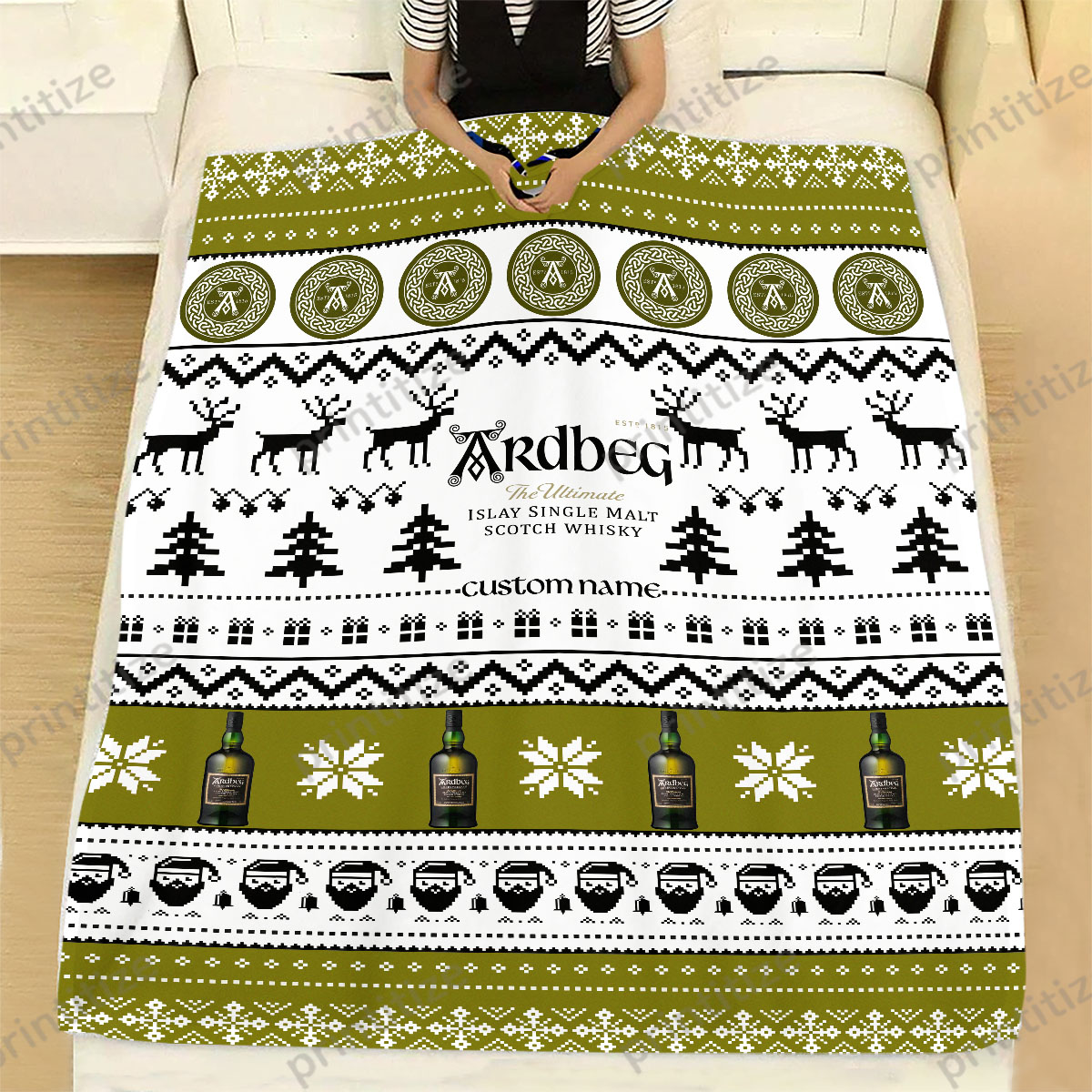 Ardbeg Ugly Christmas Pattern Personalized Custom Name Blanket