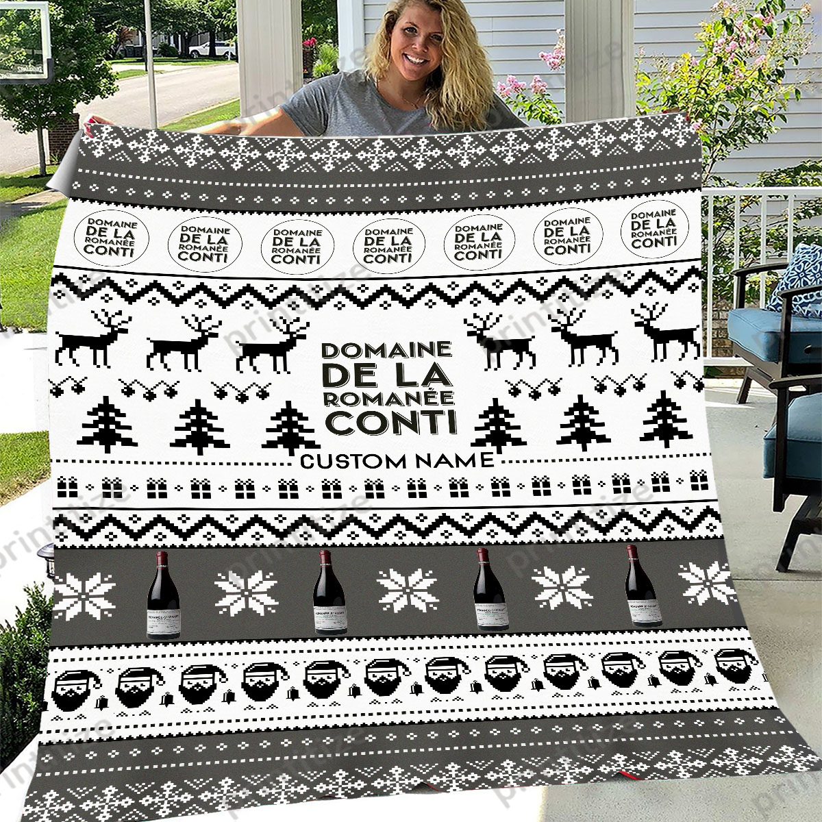 Domaine De La Romanee Conti Ugly Christmas Pattern Personalized Custom Name Blanket