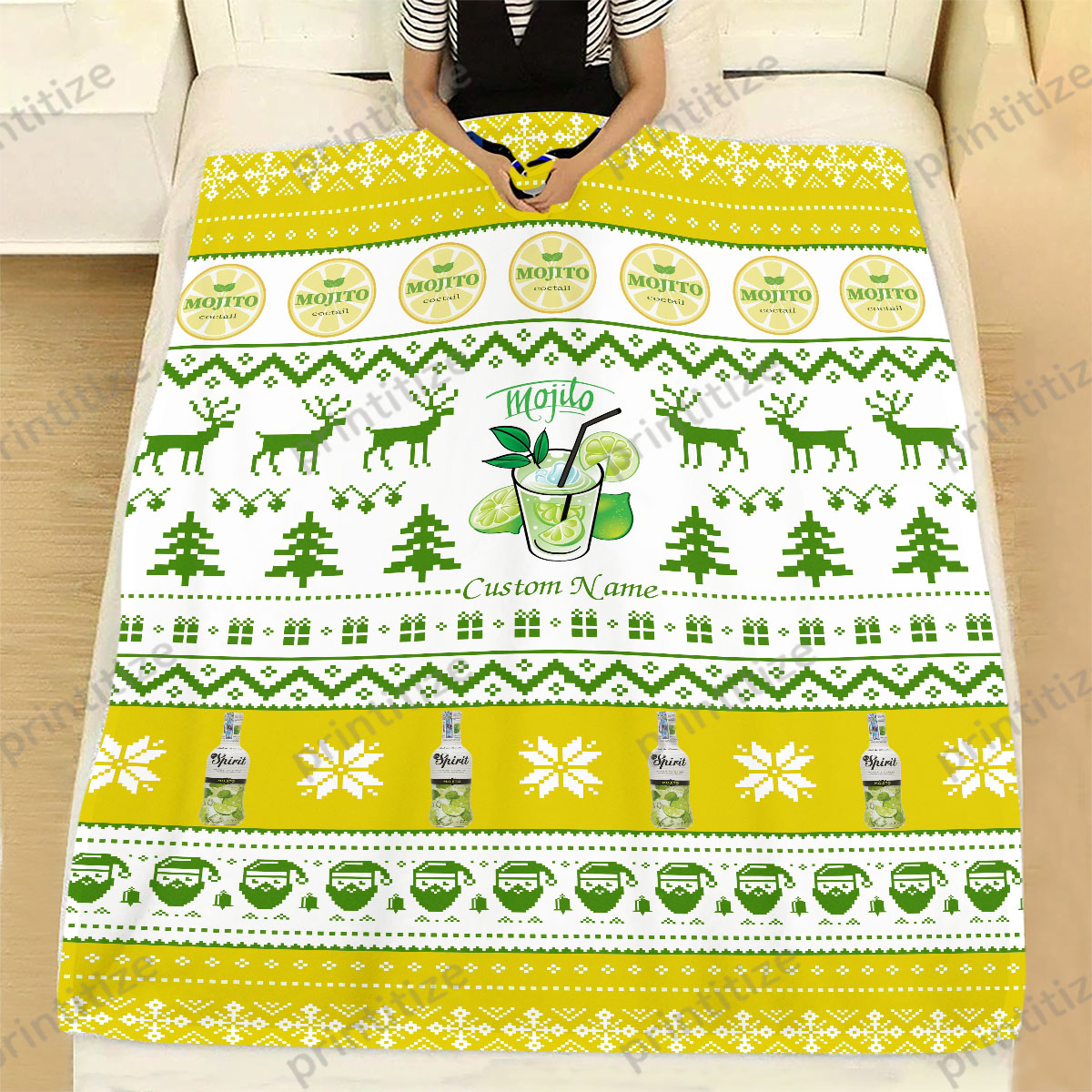 Mojito Ugly Christmas Pattern Personalized Custom Name Blanket