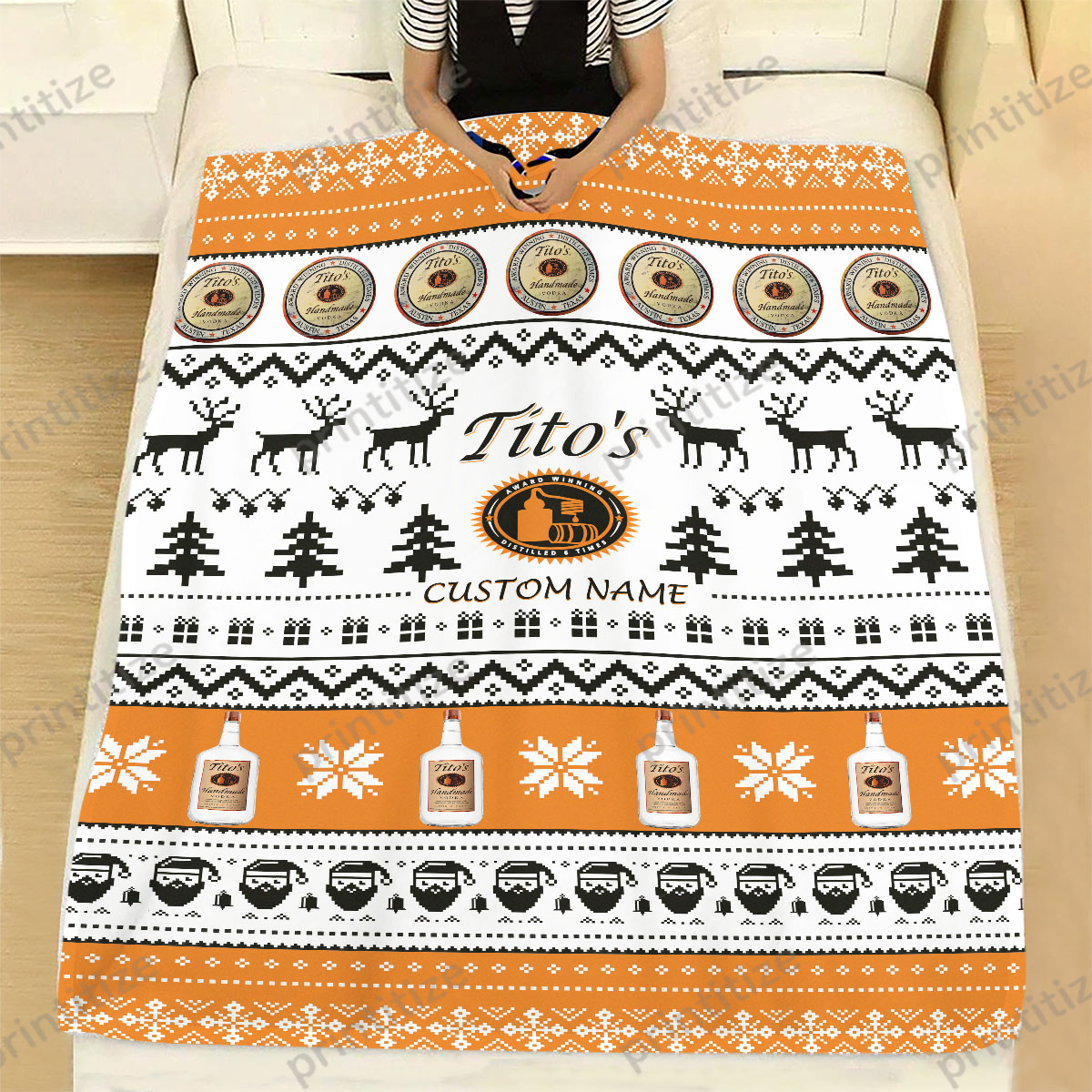 Titos Handmade Vodka Ugly Christmas Funny Pattern Personalized Custom Name Blanket