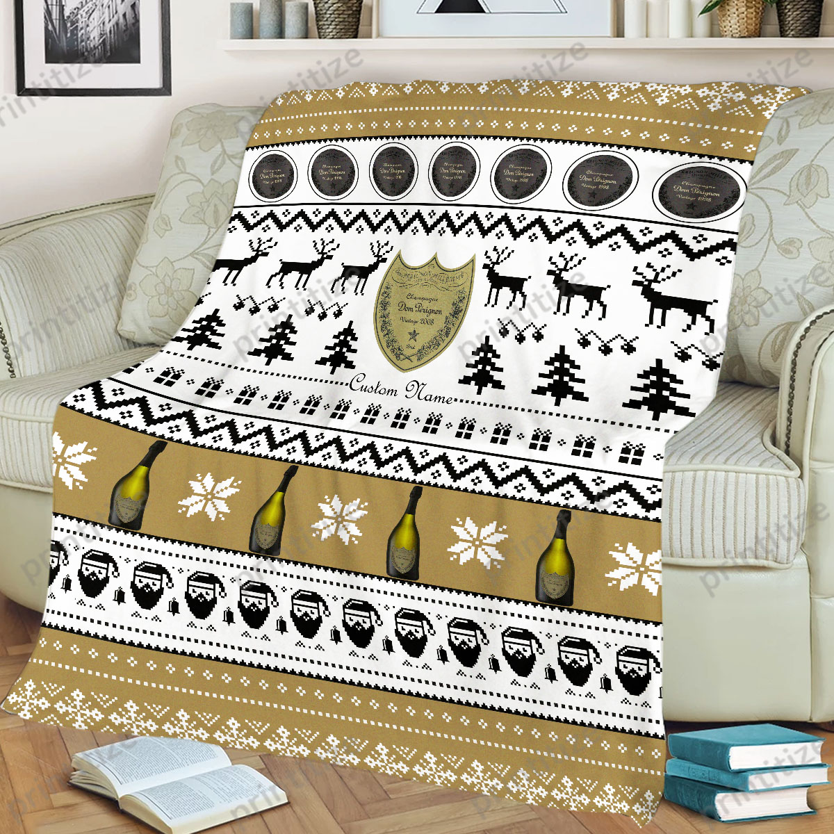 Dom Perignon Funny Ugly Christmas Pattern Personalized Custom Name Blanket