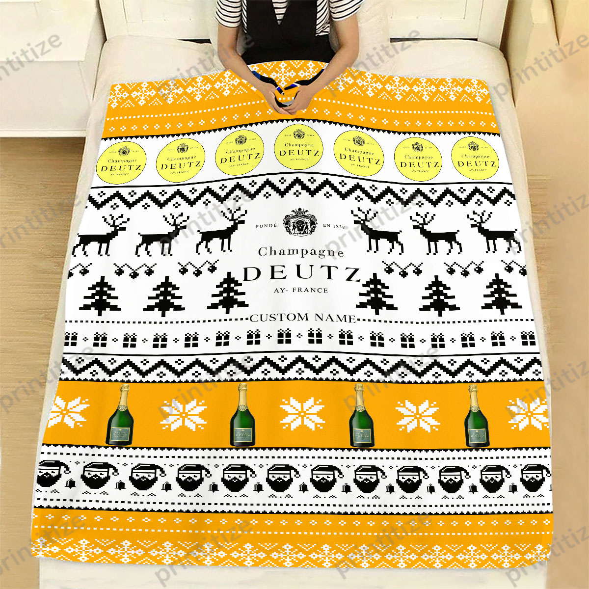Deutz Ugly Christmas Pattern Personalized Custom Name Blanket