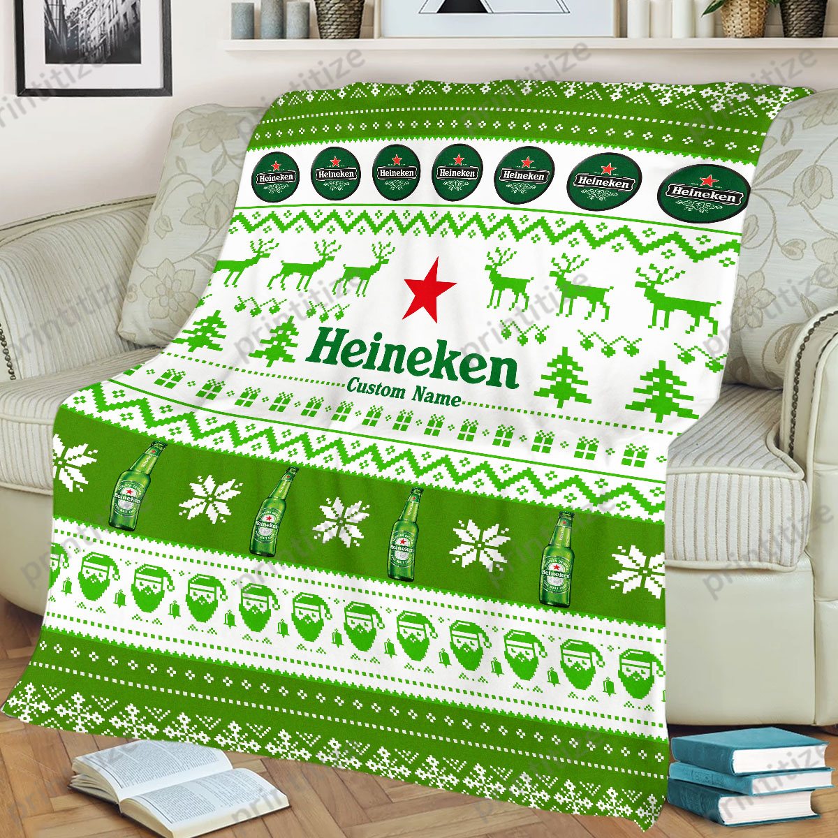 Heineken Ugly Christmas Funny Pattern Personalized Custom Name Blanket