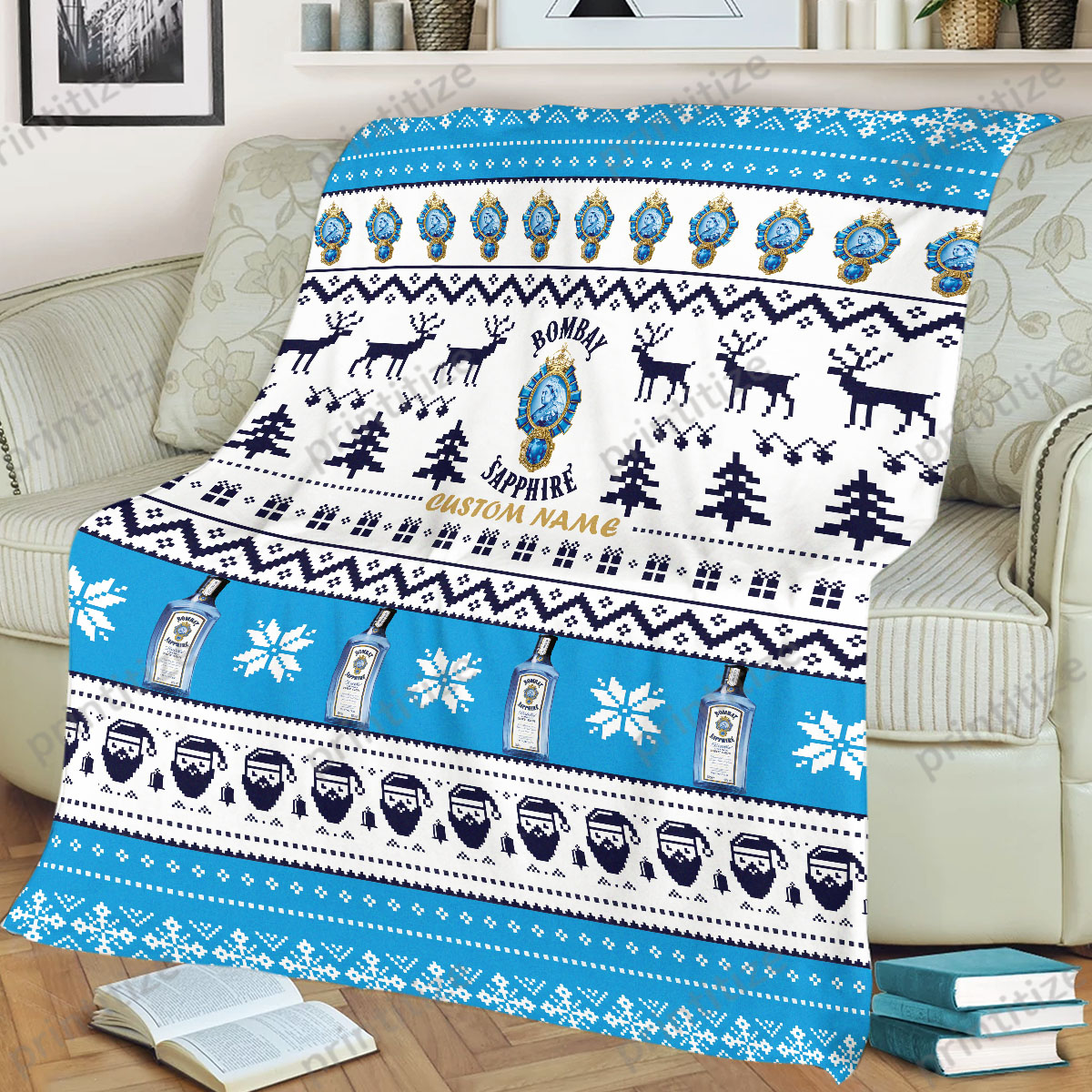 Bombay Sapphire Ugly Christmas Pattern Personalized Custom Name Blanket