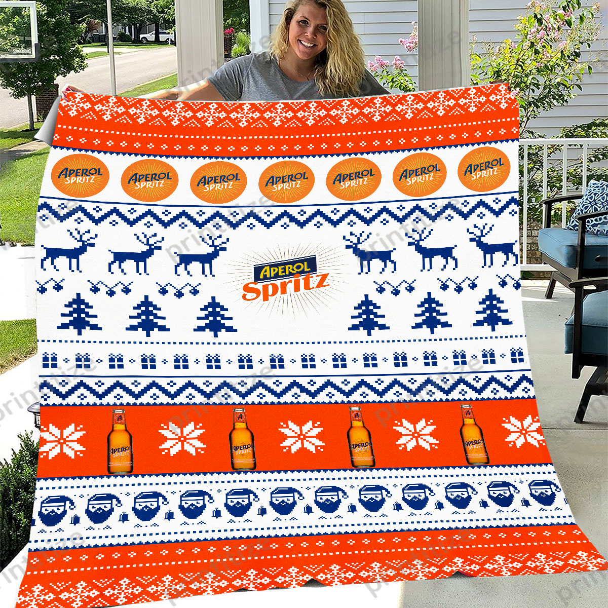 Aperol Spritz Ugly Christmas Pattern Blanket