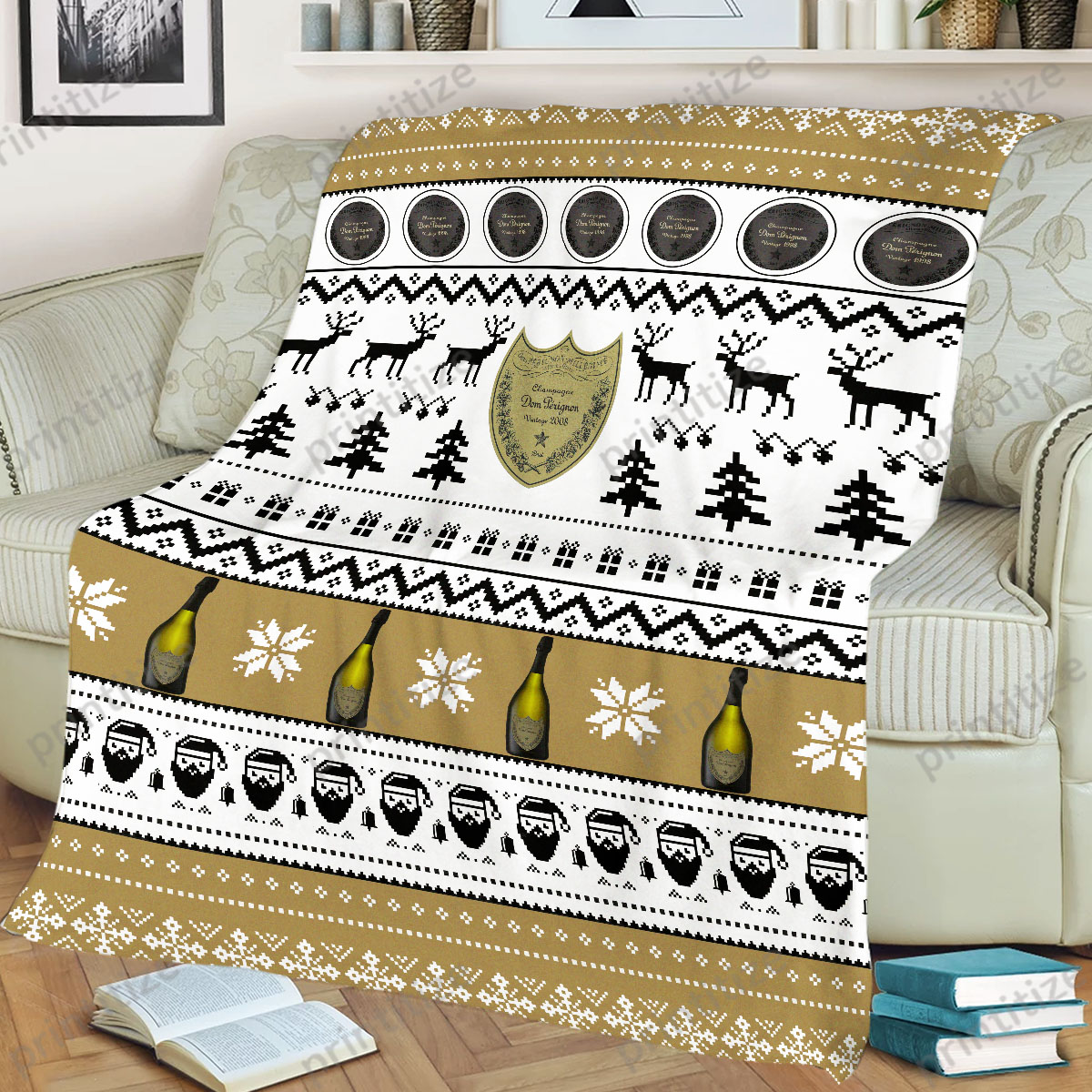 Dom Perignon Funny Ugly Christmas Pattern Blanket