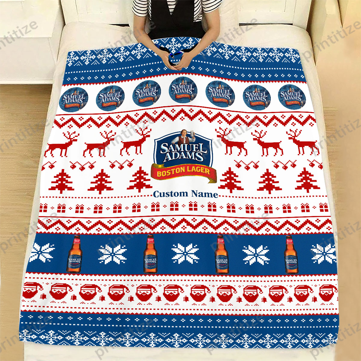 Sam Adams Funny Ugly Christmas Pattern Personalized Custom Name Blanket