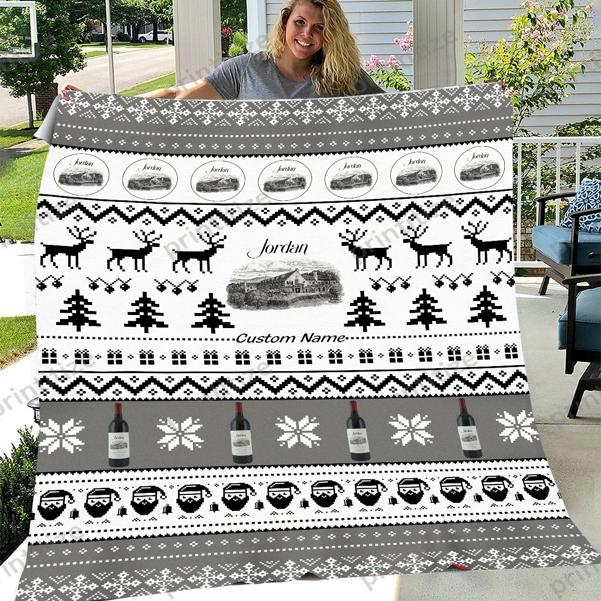 Jordan Ugly Christmas Pattern Personalized Custom Name Blanket