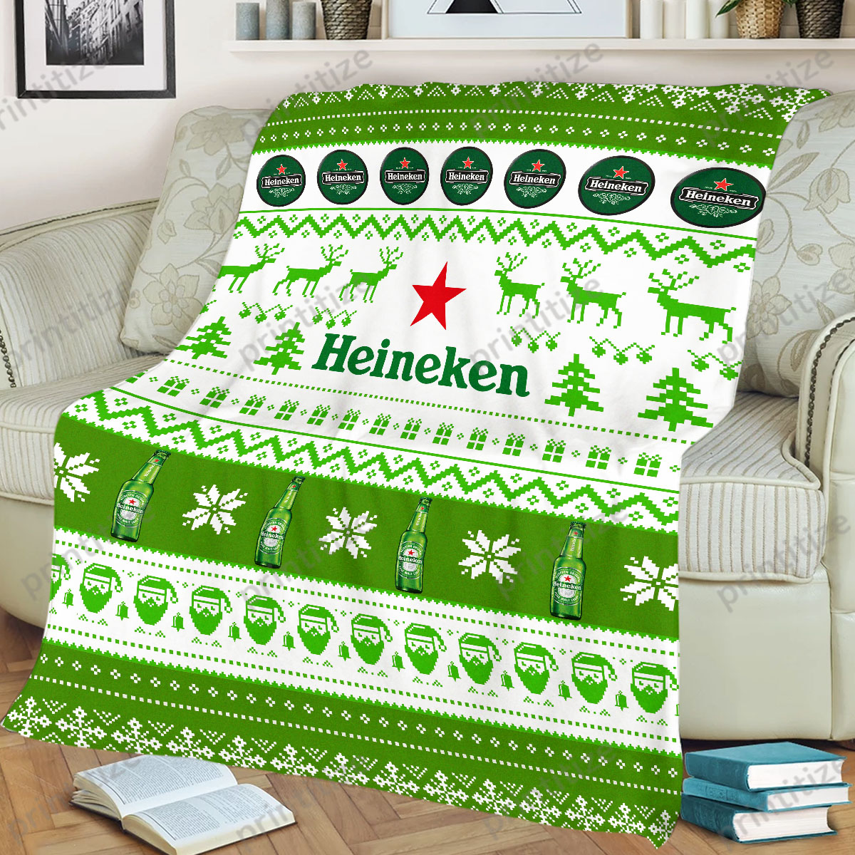 Heineken Ugly Christmas Funny Pattern Blanket
