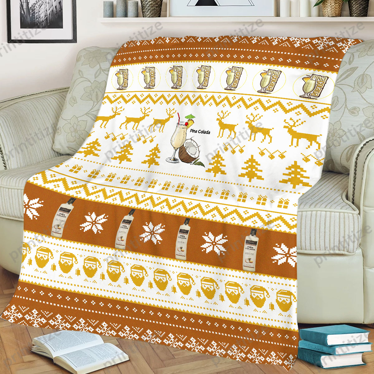 Pina Colada Ugly Christmas Pattern Blanket