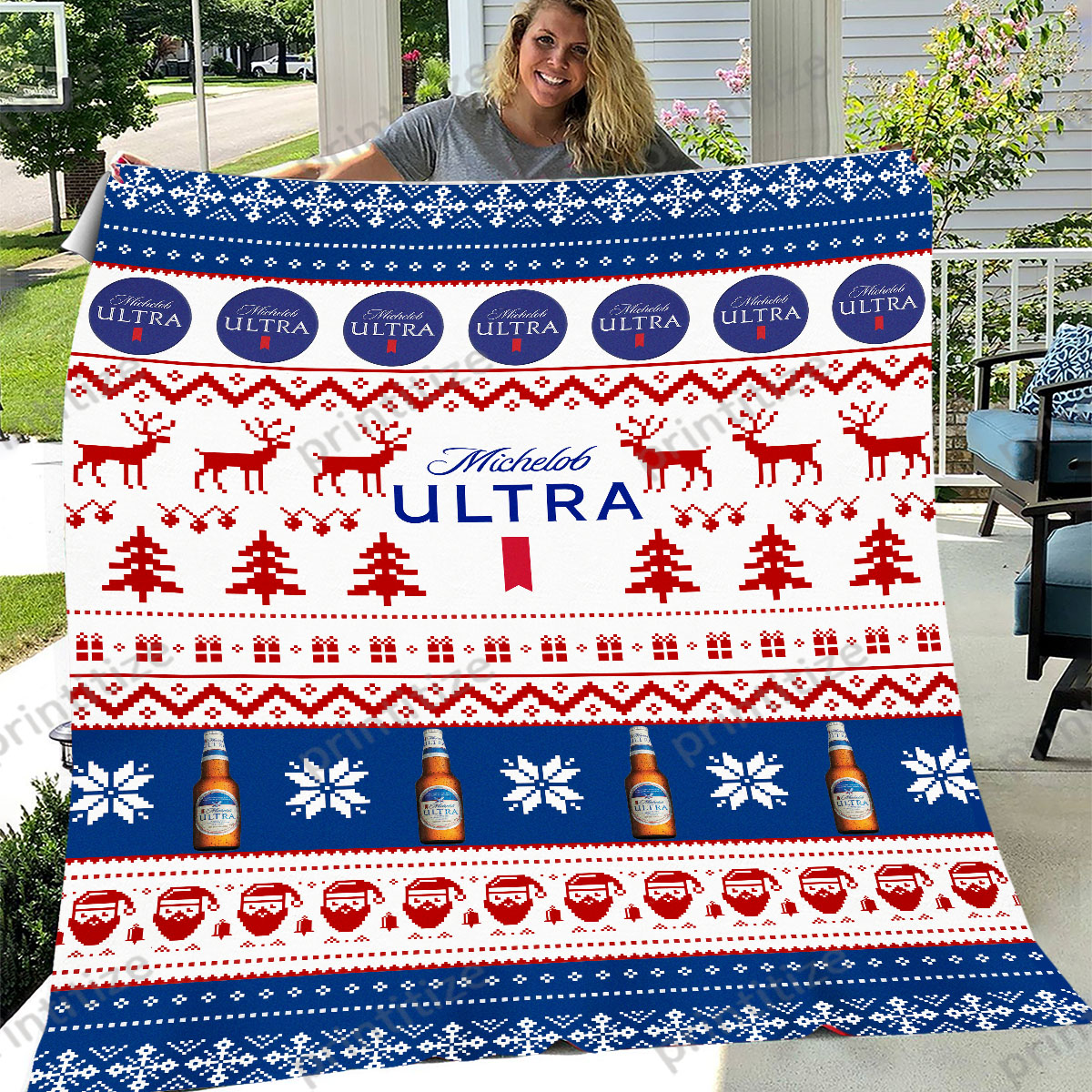 Michelob Ultra Funny Ugly Christmas Pattern Blanket