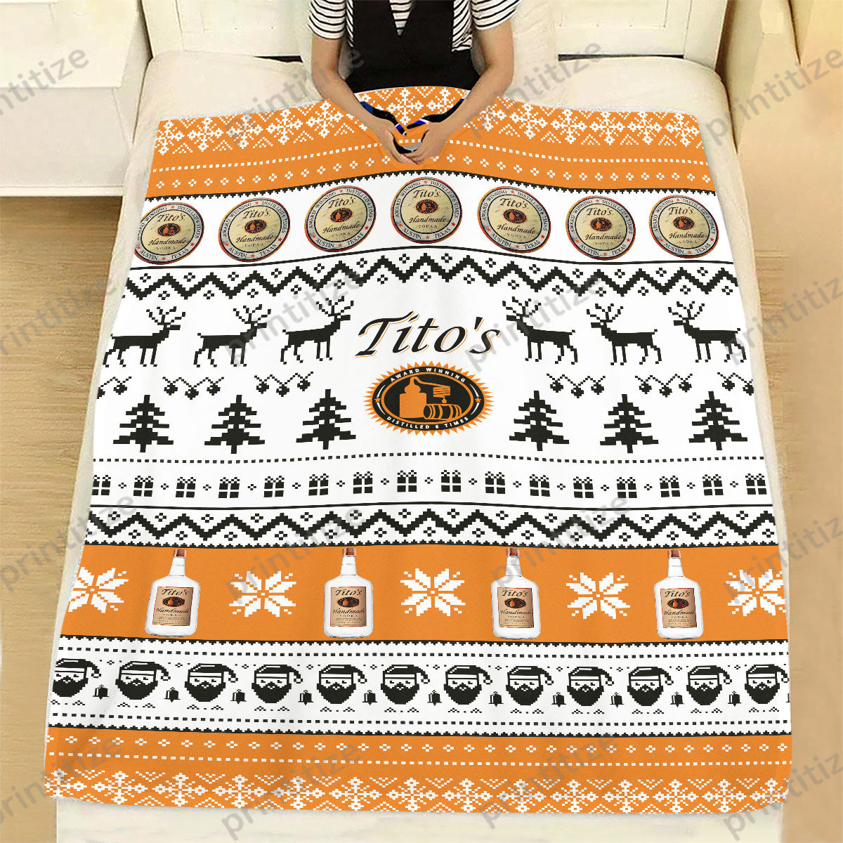 Titos Handmade Vodka Ugly Christmas Funny Pattern Blanket