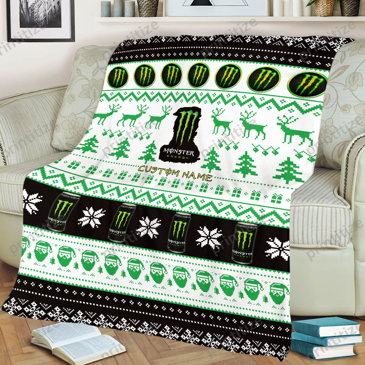 Monster Energy Ugly Christmas Personalized Custom Name Blanket