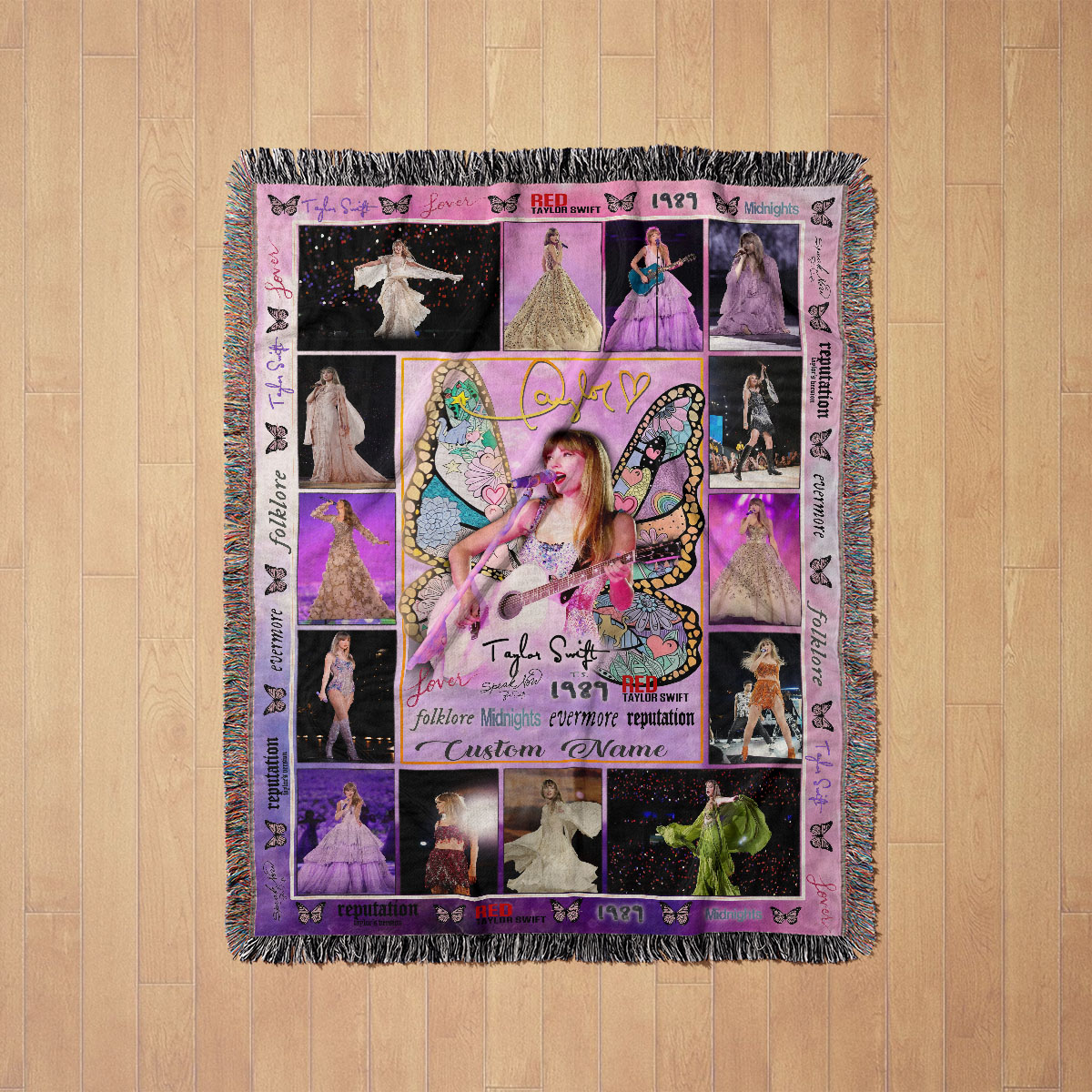 Personalized Custom Name Music Taylor Swift Princess Eras Tour Premium Woven Blanket