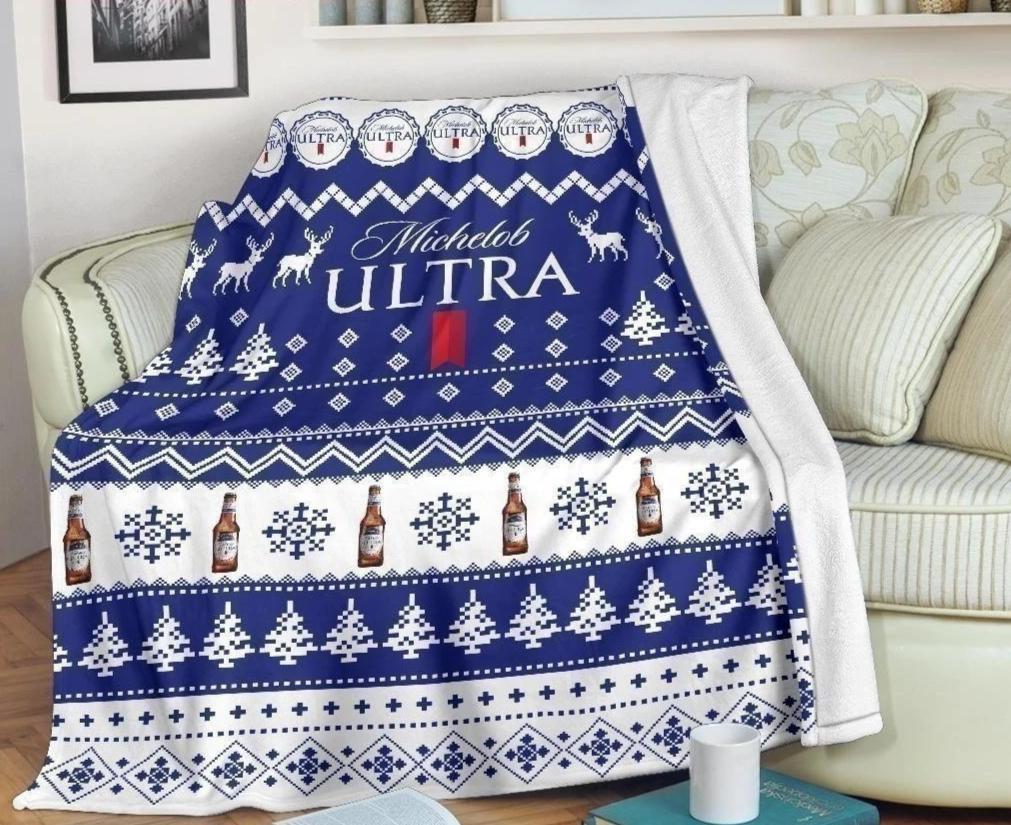 Michelob Ultra Ugly Xmas Fleece Blanket