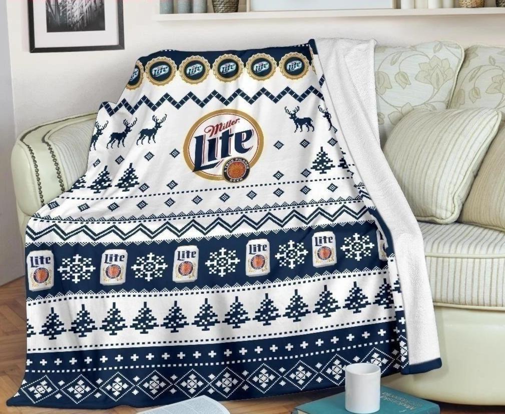 Miller Lite Ugly Xmas Fleece Blanket
