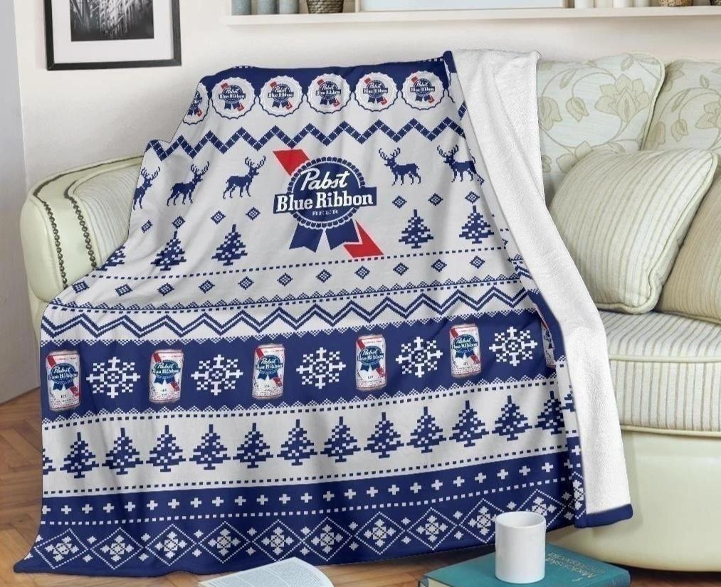 Pabst Blue Ribbon Ugly Xmas Fleece Blanket